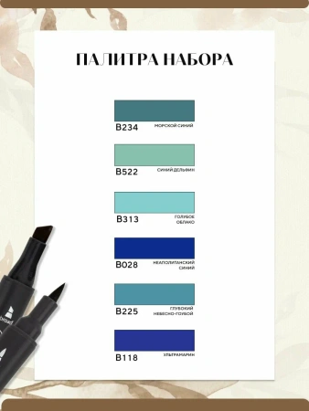 Набор художественных спиртовых маркеров "Сонет" Twin Brush "Синие цвета №2", 6 цветов - Скетчмаркеры в наборах