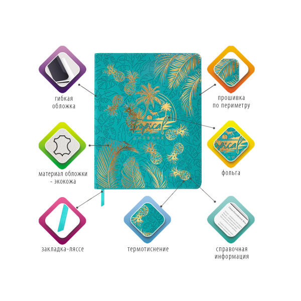 Дневник 1-11 класс 48 л., кожзам (гибкая), термотиснение, фольга, BRAUBERG, "Tropical", 106169 - Дневники универсальные