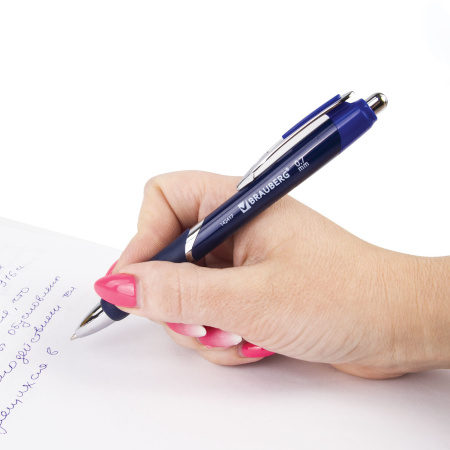 Ручка шариковая автоматическая с грипом BRAUBERG "Dash", СИНЯЯ, пишущий узел 0,7 мм, линия письма 0,35 мм, 142417 - Ручки шариковые автоматические