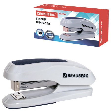 Степлер №24/6, 26/6 BRAUBERG "Extra", до 30 листов, серо-синий, 229087 - Степлеры настольные