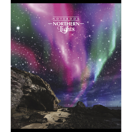 Тетрадь А5, 48 л., ПЗБМ, скоба, клетка, фольга, выборочный TWIN лак, "Северное сияние" (5 видов), 029235 - Тетради 40-48 листов