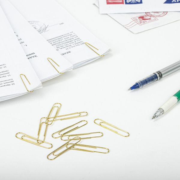 Скрепки большие 50 мм, BRAUBERG, золотистые, 50 шт., в картонной коробке, 270447 - Скрепки канцелярские