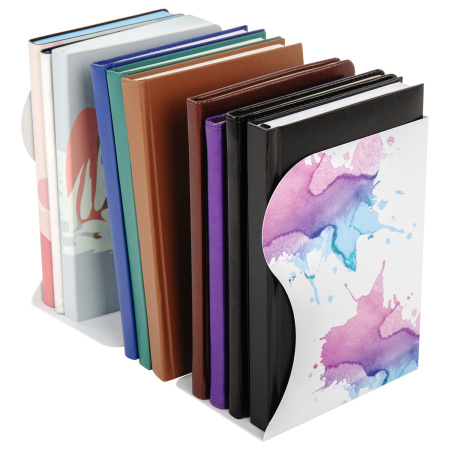 Подставка-держатель для книг и учебников BRAUBERG, раздвижная, металлическая, белая с печатью, 237903 - Подставки для книг