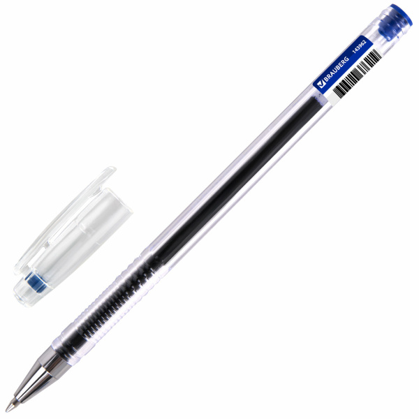 Ручка гелевая РОССИЯ "СОЮЗ", СИНЯЯ, корпус прозрачный, узел 0,7 мм, линия письма 0,5 мм, BRAUBERG, 143962 - Ручки гелевые неавтоматические