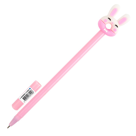 Ручка с топпером шариковая ЮНЛАНДИЯ "Зайка-пончик", корпус ассорти, СИНЯЯ, пишущий узел 0,7 мм, 143802 - Ручки фигурные