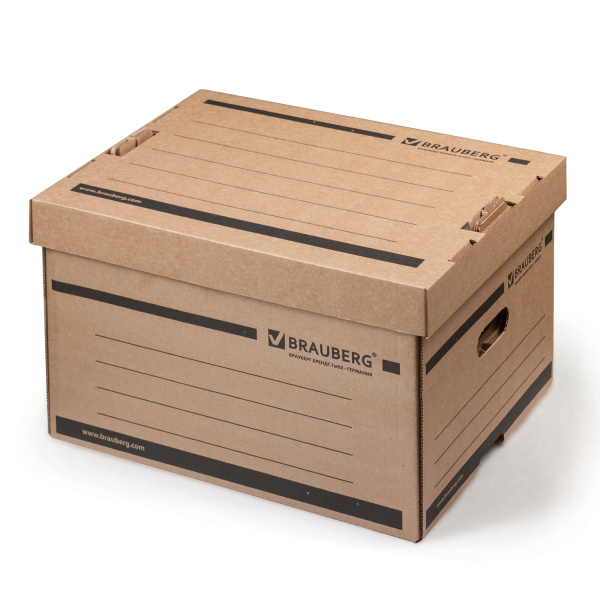 Короб архивный (405х330х265 мм), надстраиваемый, с крышкой, гофрокартон, BRAUBERG, 126521 - Короба архивные