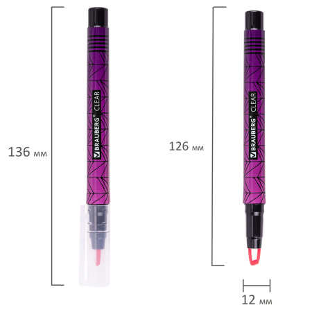 Текстовыделитель с прозрачным наконечником BRAUBERG "Clear", РОЗОВЫЙ, линия 1-5 мм, 152425 - Текстовыделители