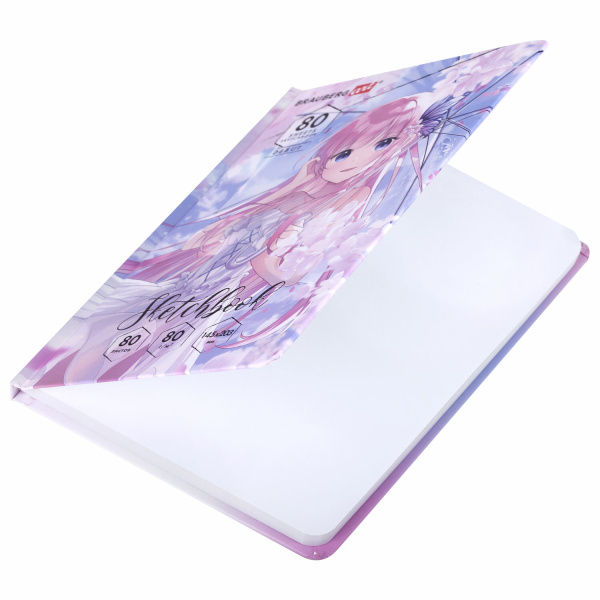 Скетчбук, белая бумага 80 г/м2, 145х203 мм, 80 л., резинка, твердый, BRAUBERG ART DEBUT "Аниме", 114578 - Альбомы, скетчбуки и бумага для графики и эскизов