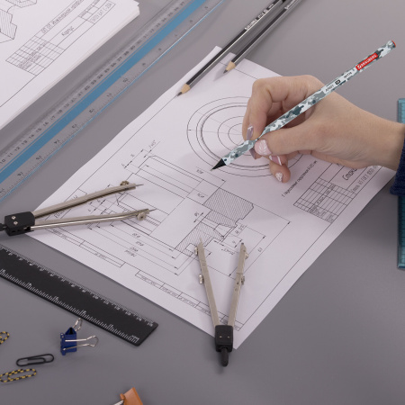 Карандаш чернографитный BRAUBERG "ARMY", 1 шт., HB, корпус ассорти, 181770 - Карандаши чернографитные