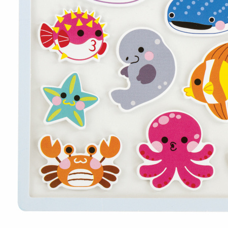 Наклейки обучающие тематические из EVA "Морские обитатели", 20х40 см, многоразовые, ЮНЛАНДИЯ, 663771 - Наклейки