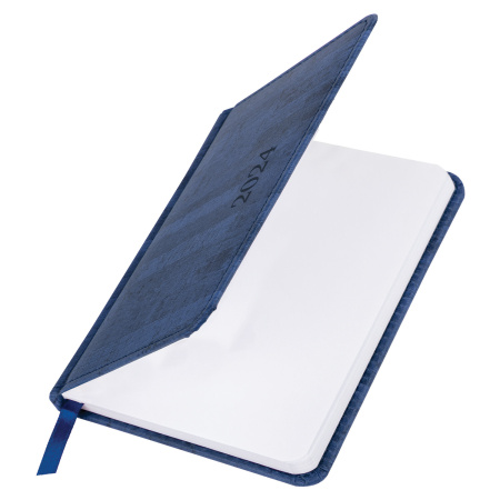 Еженедельник датированный 2024 МАЛЫЙ ФОРМАТ А6 95х155 мм, BRAUBERG "Wood", под кожу, синий, 115050 - Еженедельники