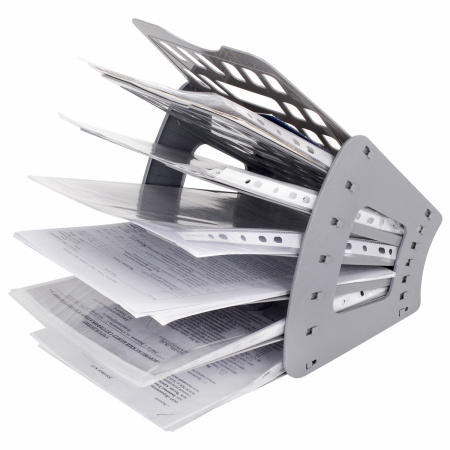 Лоток для бумаг веерный BRAUBERG "Basic" 7-ми секционный, 6 отделений, сетчатый, серый, 237020 - Лотки и подставки секционные
