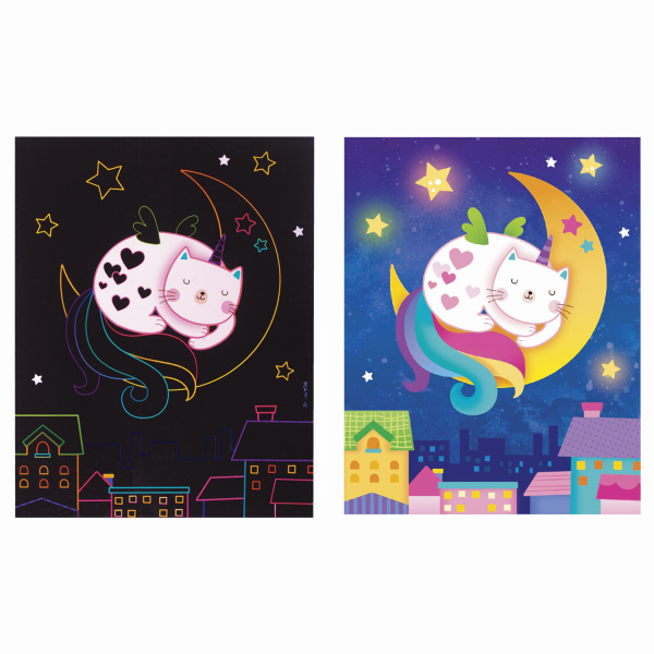 Гравюра магическая "Единорог и котенок", А5, 2 основы в комплекте, с трафаретом, ЮНЛАНДИЯ, 662688 - Гравюры