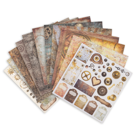 Бумага для скрапбукинга 30х30 см "Стимпанк", двусторонняя, 12 листов, 12 дизайнов, 180 г/м2, ОСТРОВ СОКРОВИЩ, 662769 - Наборы бумаги