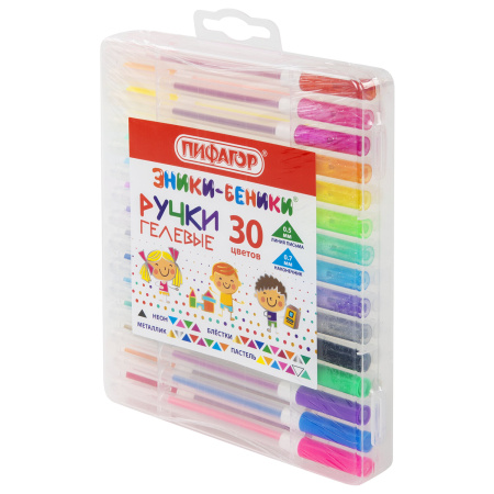 Ручки гелевые ПИФАГОР, НАБОР 30 ЦВЕТОВ, "ЭНИКИ-БЕНИКИ", линия письма 0,5 мм, 143825 - Наборы гелевых ручек