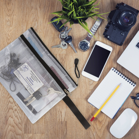 Папка-конверт на молнии МАЛОГО ФОРМАТА (238х180 мм), А5, 2 отделения, ПВХ, сетка, прозрачная, 0,3 мм, BRAUBERG "Solid", 223890 - Папки-конверты на молнии