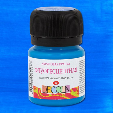Акриловая краска флуоресцентная (неоновая) Голубая цвет №513 банка 20мл Decola