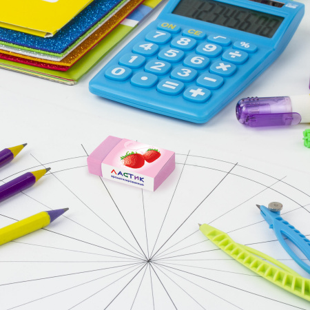 Ластик ПИФАГОР "Фрукты", 35х21х9 мм, ароматизированный, ассорти, картонный держатель, 222477 - Ластики классические