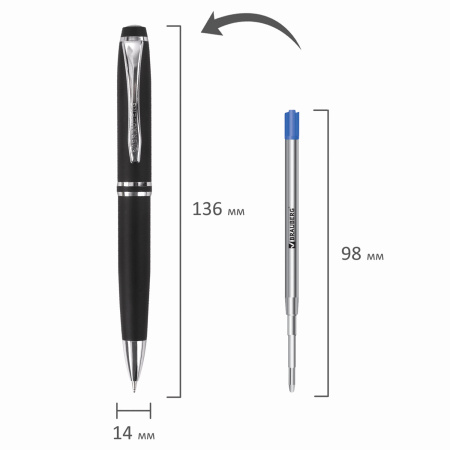 Набор ручек подарочных BRAUBERG Duetto, СИНИЕ, 2 шт: шариковая, перьевая, черный с хромированными деталями, 143478 - Ручки бизнес-класса