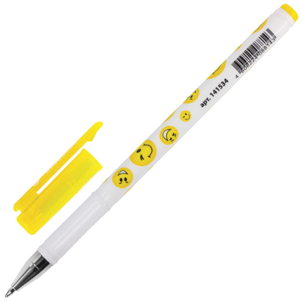 Ручка шариковая BRAUBERG "Смайлики", СИНЯЯ, корпус с печатью, узел 0,7 мм, линия письма 0,35 мм, 141534 - Ручки шариковые неавтоматические