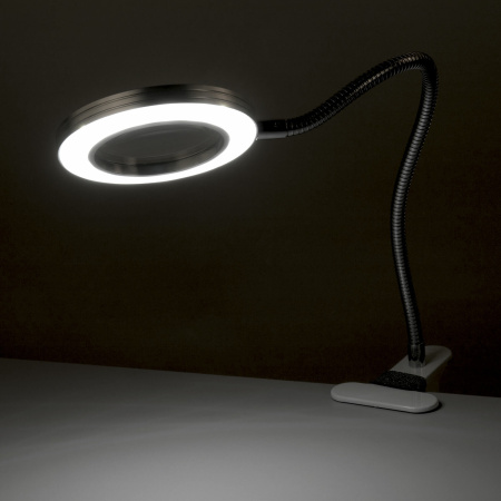 Лупа настольная на прищепке с LED ПОДСВЕТКОЙ, диаметр 75 мм, увеличение 3, BRAUBERG, 455931 - Лупы