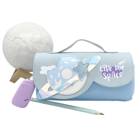 Пенал мягкий ЮНЛАНДИЯ с ручкой, 2 отделения, полиэстер, "My Space", голубой, 21х9х6 см, 271578 - Пеналы мягкие