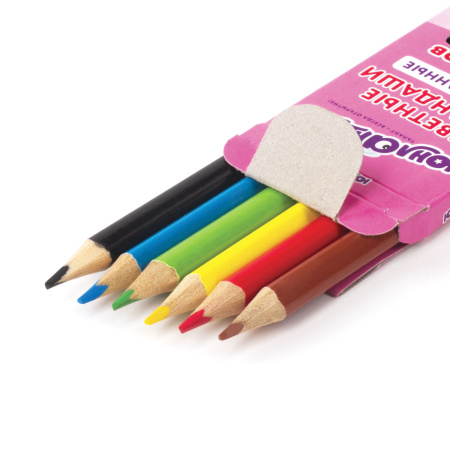 Карандаши цветные ЮНЛАНДИЯ "СЛАДКИЕ ИСТОРИИ", 6 цветов, трехгранные заточенные, 181392 - Карандаши цветные