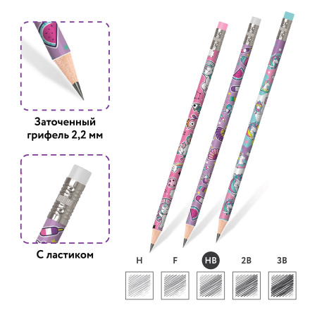 Карандаш чернографитный ЮНЛАНДИЯ "ЕДИНОРОГИ", 1 шт., HB, с ластиком, корпус ассорти, 181780 - Карандаши чернографитные