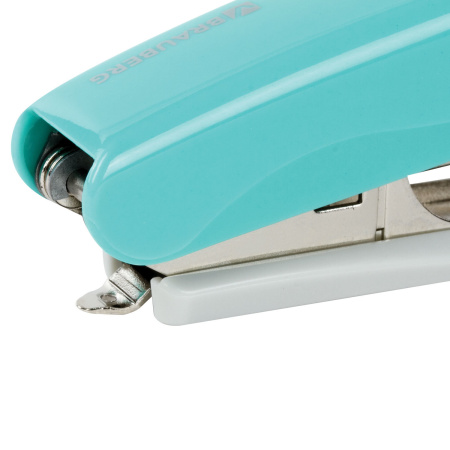 Степлер №10 BRAUBERG "Germanium", до 12 листов, с антистеплером, бирюзовый, ГАРАНТИЯ 5 ЛЕТ, 226565 - Степлеры настольные
