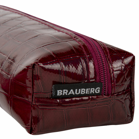 Пенал-косметичка BRAUBERG, крокодиловая кожа, 20х6х4 см, "Ultra maroon", 270849 - Пеналы мягкие