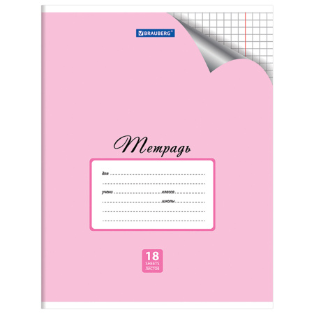 Тетрадь 18 л. BRAUBERG "ЭКО", клетка, обложка плотная мелованная бумага, ПАСТЕЛЬНАЯ С УГОЛКОМ, 402804 - Тетради 12-24 листов