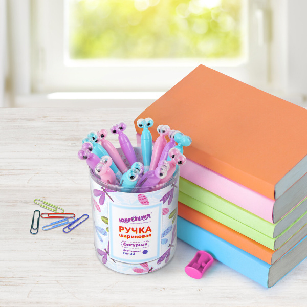 Ручка фигурная шариковая ЮНЛАНДИЯ "Стрекоза", корпус ассорти, СИНЯЯ, пишущий узел 0,7 мм, 143789 - Ручки фигурные