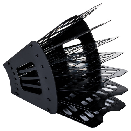 Лоток для бумаг веерный BRAUBERG "Basic" 7-ми секционный, 6 отделений, сетчатый, черный, 237019 - Лотки и подставки секционные