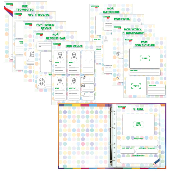 Папка-портфолио дошкольника "ДИНОЗАВР", 4 кольца, 20 файлов, 10 вкладышей, 7БЦ матовая, BRAUBERG KIDS, 115238 - Портфолио