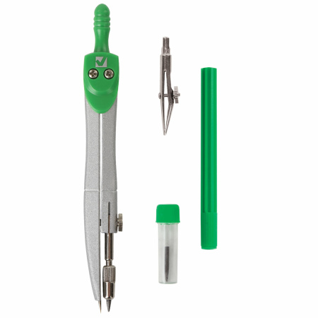 Готовальня BRAUBERG "Klasse", 4 предмета: циркуль 125 мм, рейсфедерная вставка + держатель, грифель, 210334 - Циркули и готовальни