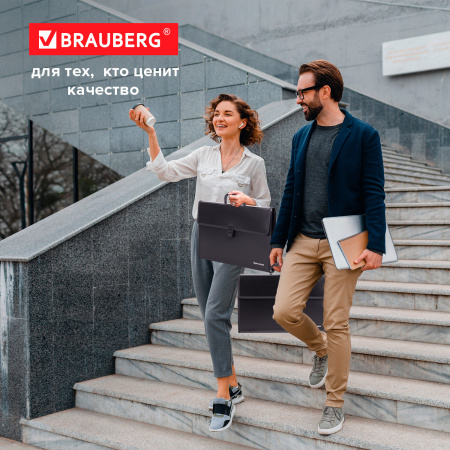 Папка-портфель пластиковая BRAUBERG ПРЕЗИДЕНТ А4 (390х260х40 мм), 3 отделения, черная, РОССИЯ, 226022 - Портфели пластиковые