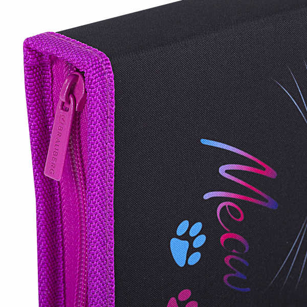 Пенал BRAUBERG, 1 отделение, полиэстер, 21х14 см, "Black Cat", 271529 - Пеналы каркасные