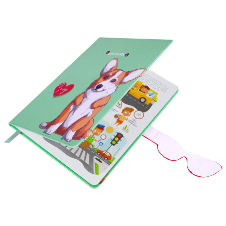 Дневник 1-4 класс 48 л., кожзам (твердая), застежка, ЮНЛАНДИЯ, "Корги в Очках", 106210 - Дневники для младших классов