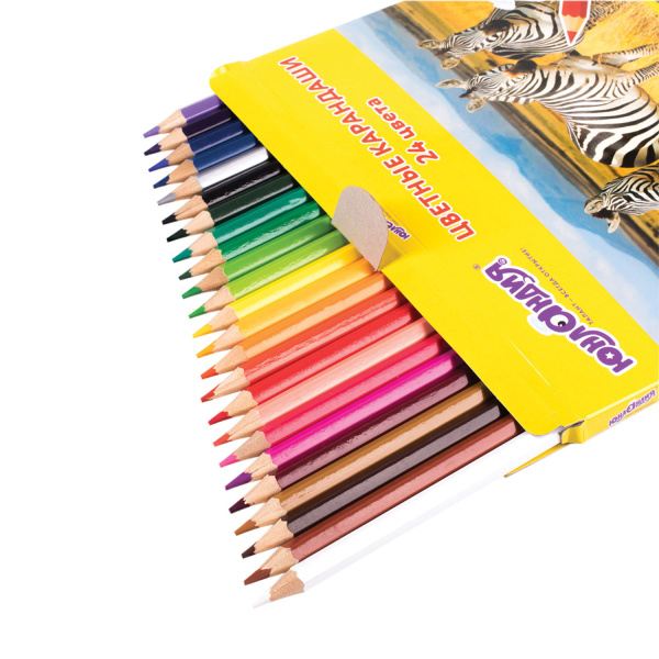 Карандаши цветные ЮНЛАНДИЯ "МИР ЖИВОТНЫХ", 24 цвета, классические заточенные, 181385 - Карандаши цветные