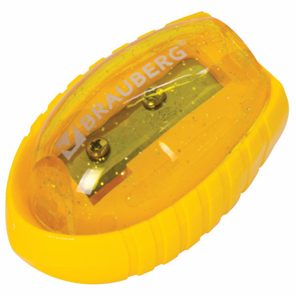 Точилка BRAUBERG "Shuttle", с контейнером, эллиптическая, ассорти, 1 шт, 222505 - Точилки ручные