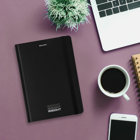 Блокнот с резинкой в клетку 96 л., А5 (145х203 мм), твердая обложка, BRAUBERG, "Insight", 113723 - Блокноты в книжном переплете