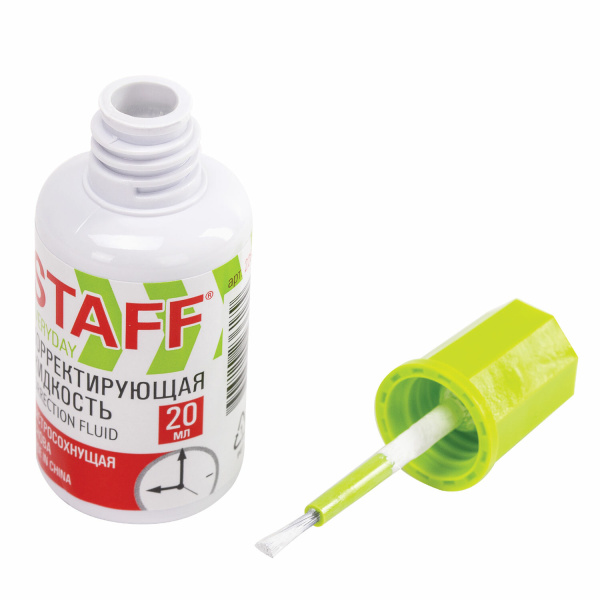 Корректирующая жидкость STAFF "EVERYDAY" быстросохнущая, 20 мл, с кисточкой, 228625 - Корректирующие жидкости