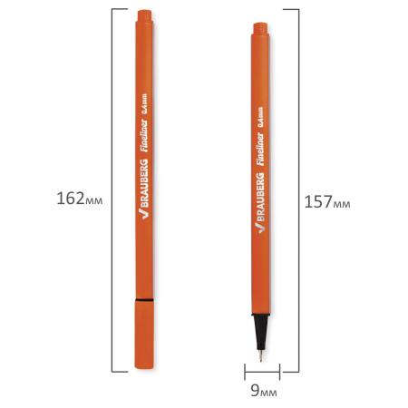 Ручка капиллярная (линер) BRAUBERG "Aero", ОРАНЖЕВАЯ, трехгранная, металлический наконечник, линия письма 0,4 мм, 142249 - Ручки капиллярные и линеры художественные