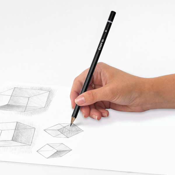 Карандаши чернографитные STAFF "College" BLP-254, НАБОР 6 шт., 2H-2B, черный корпус, 181254 - Карандаши чернографитные