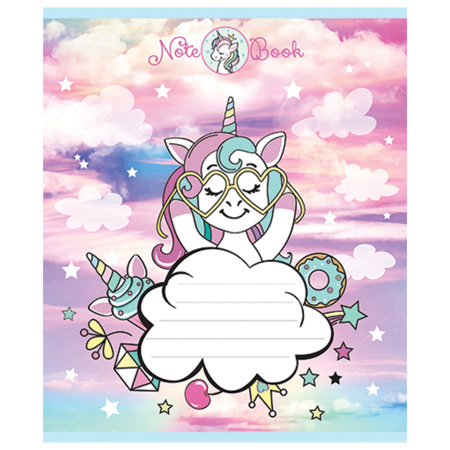 Тетрадь 12 л. ПЗБМ клетка, блестки, "Единорожки" (5 видов), 019418 - Тетради 12-24 листов