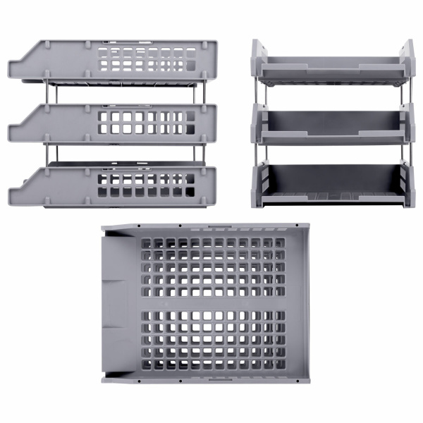 Лотки горизонтальные для бумаг, КОМПЛЕКТ 3 шт., 334х255х271 мм, серый, BRAUBERG GRAND OFFICE, 238110, ЛТ111 - Лотки горизонтальные (поддоны)