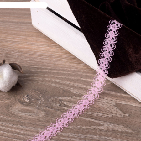 Кружево капроновое, цвет розовый, ширина 15 мм