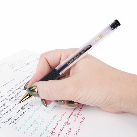 Ручка гелевая с грипом BRAUBERG "EXTRA GT GLD", ЧЕРНАЯ, стандартный узел 0,5 мм, линия 0,35 мм, 1 шт, 143919 - Ручки гелевые неавтоматические