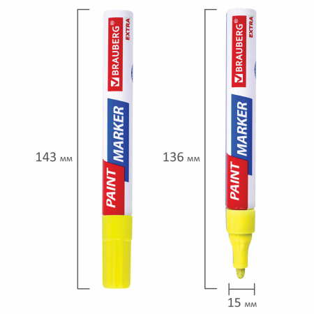 Маркер-краска лаковый EXTRA (paint marker) 4 мм, ЖЕЛТЫЙ, УСИЛЕННАЯ НИТРО-ОСНОВА, BRAUBERG, 151984 - Маркеры-краски лаковые