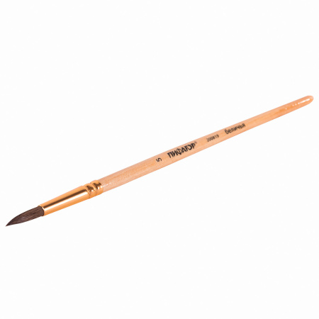 Кисть ПИФАГОР, БЕЛКА, круглая, № 5, деревянная лакированная ручка, с колпачком, 200819 - Кисти для рисования